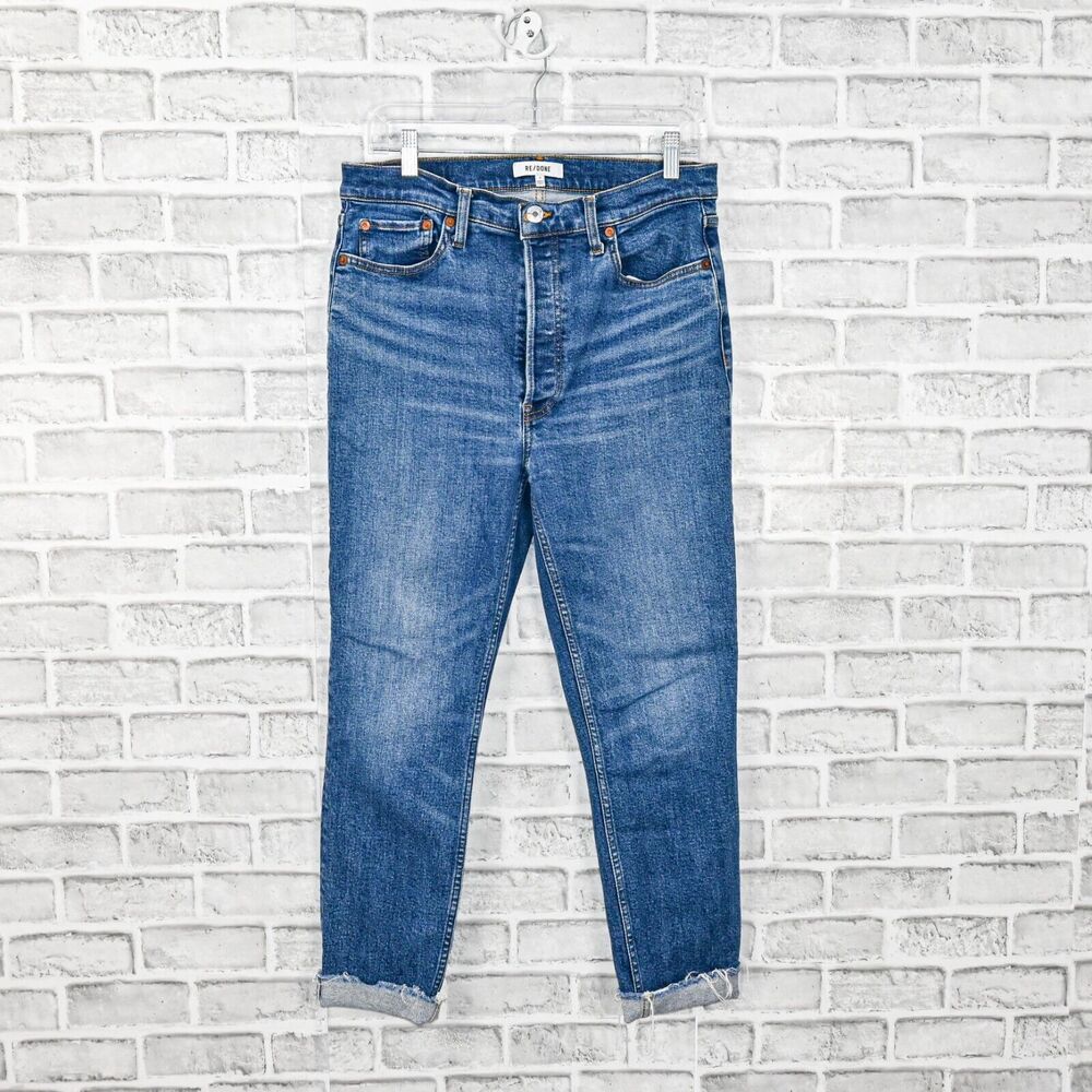 RE/DONE 90s High Rise Ankle Crop Denim Jeans Distressed size 31